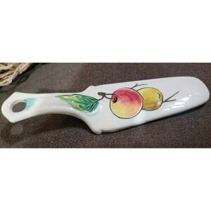 Vtg handmade pottery Deruta Italy Pie & Cake Server 9" w Relief Painted Peaches